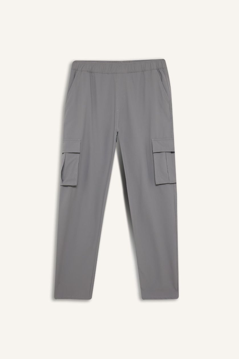 Erkek Gri Standart Fit Kargo Cepli Standart Paça Dokuma Sporcu Jogger