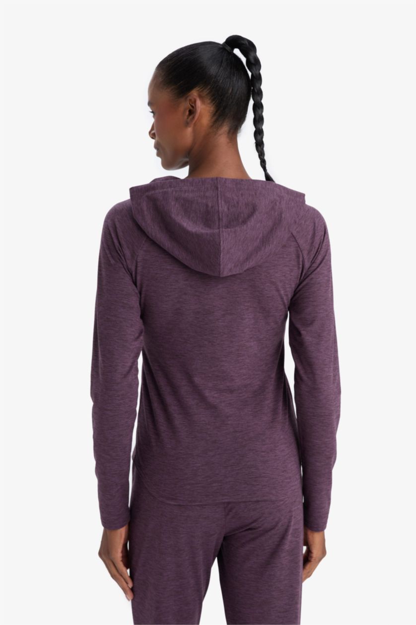 Женщины Темно-бордовый Спортивная футболка DeFactoFit стандартного кроя с капюшоном и длинным рукавом