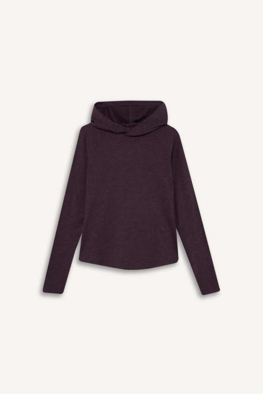 Женщины Темно-бордовый Спортивная футболка DeFactoFit стандартного кроя с капюшоном и длинным рукавом