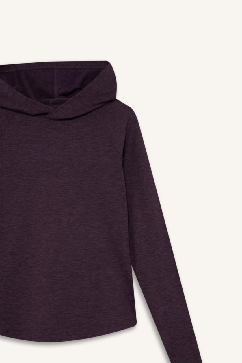 Женщины Темно-бордовый Спортивная футболка DeFactoFit стандартного кроя с капюшоном и длинным рукавом