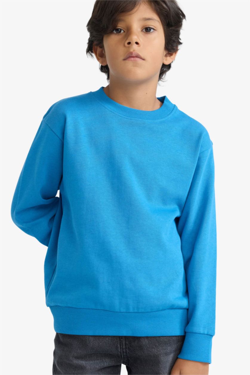 Boys & Teens Dark Blue Boy Regular Fit Crew Neck Basic Sweatshirt