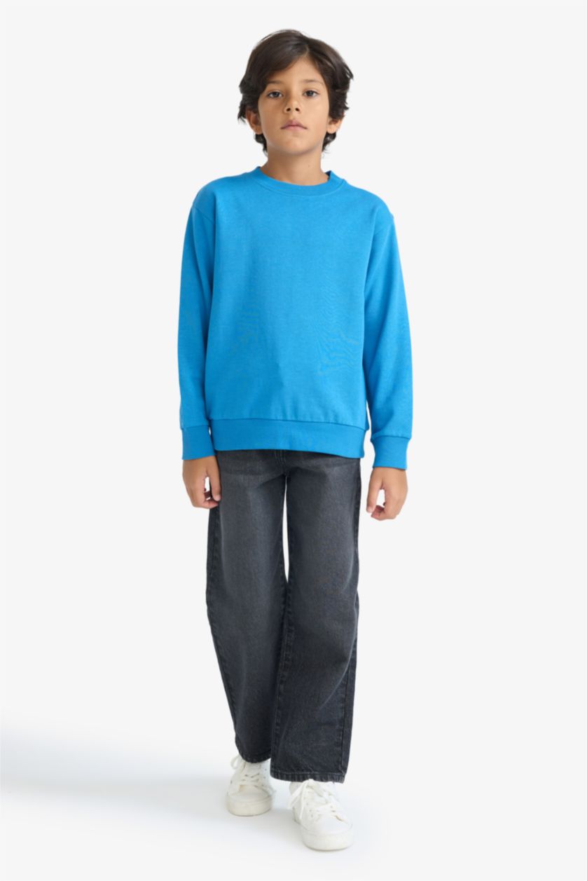 Boys & Teens Dark Blue Boy Regular Fit Crew Neck Basic Sweatshirt