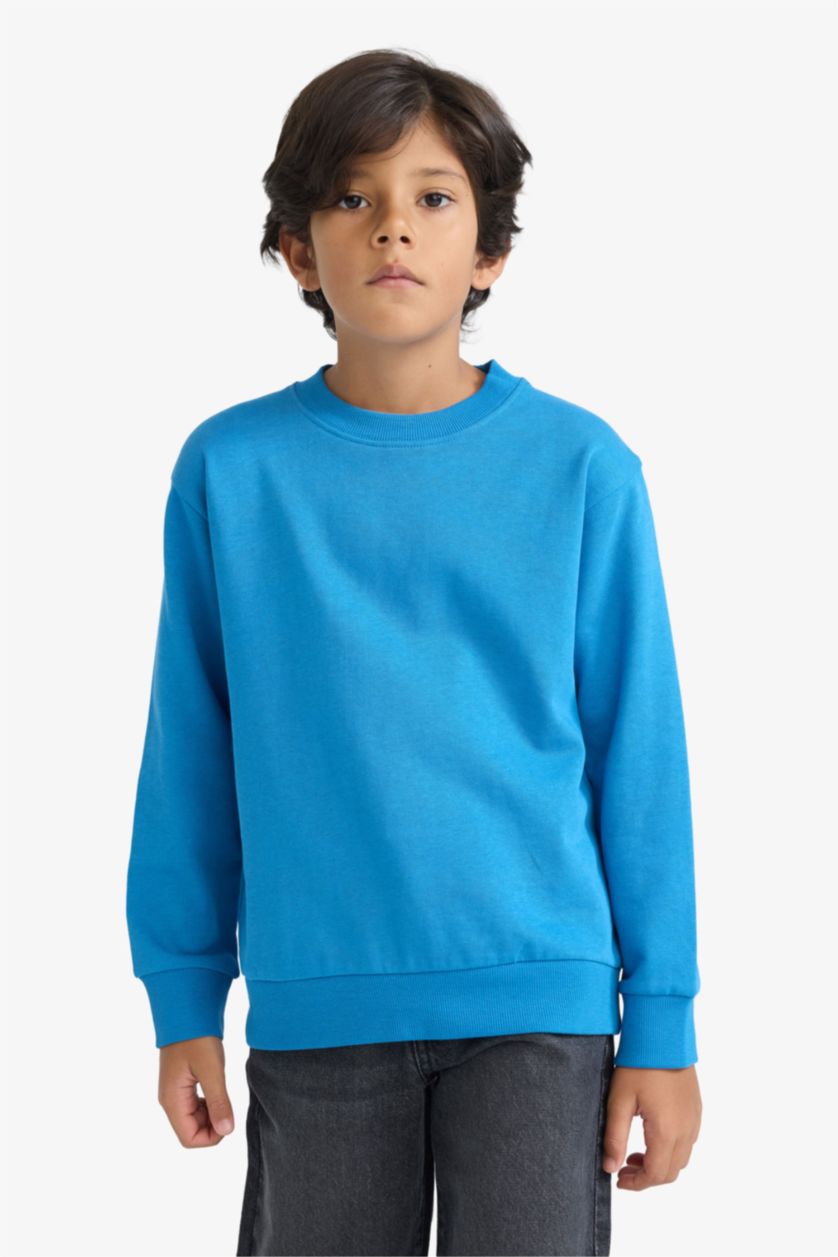 Boys & Teens Dark Blue Boy Regular Fit Crew Neck Basic Sweatshirt