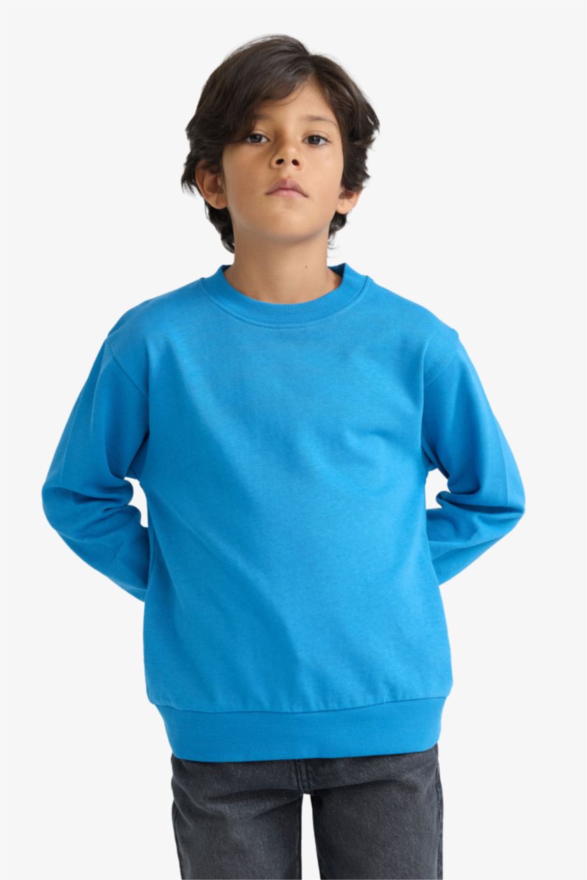 Boys & Teens Dark Blue Boy Regular Fit Crew Neck Basic Sweatshirt
