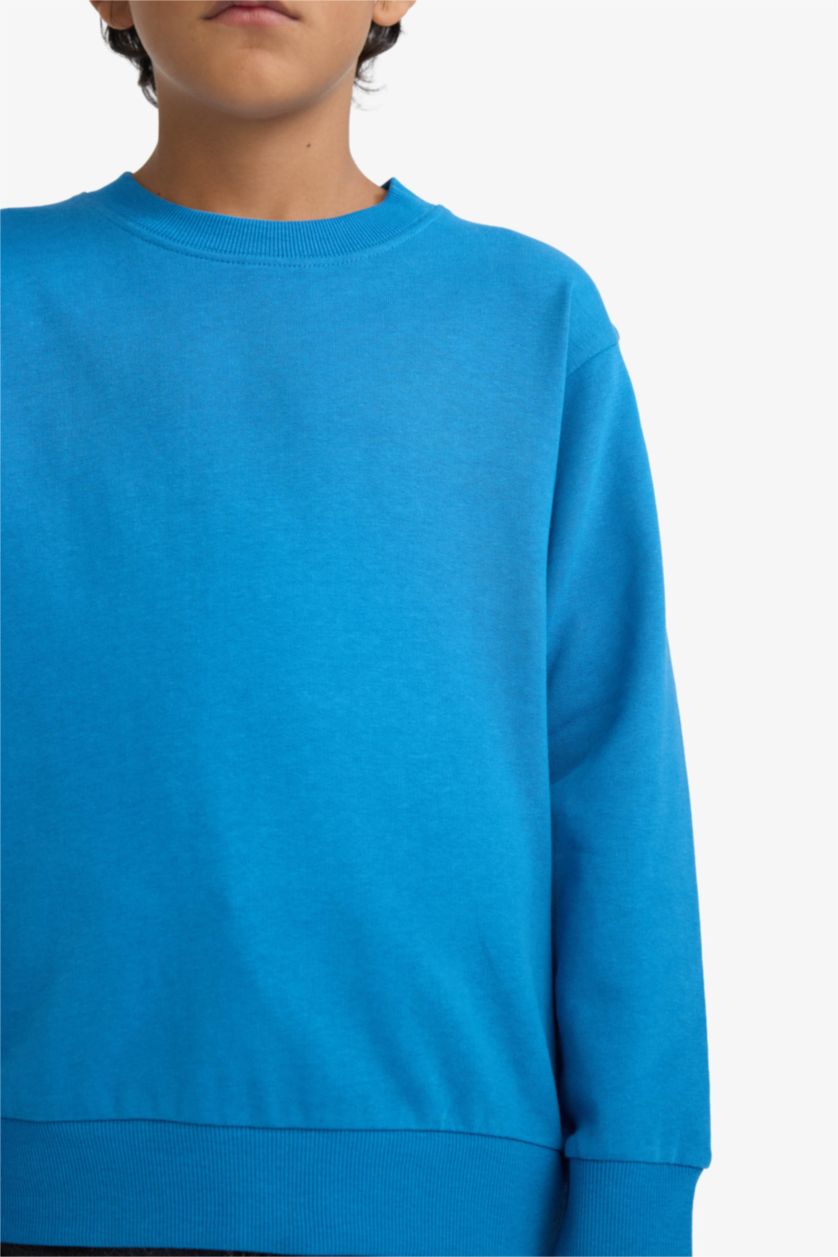 Boys & Teens Dark Blue Boy Regular Fit Crew Neck Basic Sweatshirt