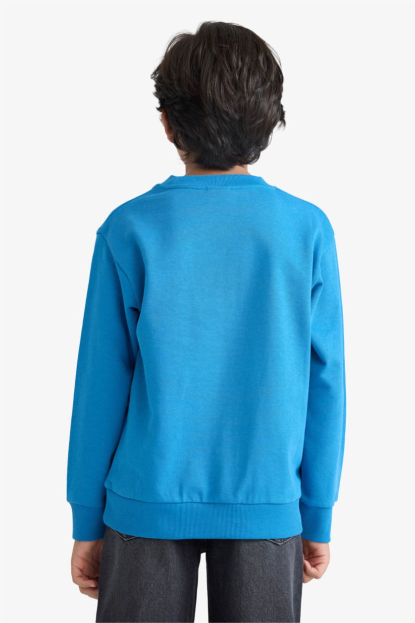 Boys & Teens Dark Blue Boy Regular Fit Crew Neck Basic Sweatshirt