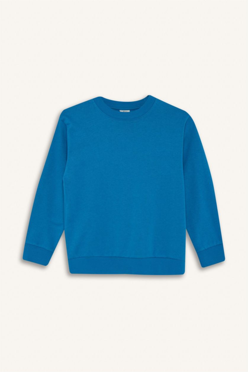 Boys & Teens Dark Blue Boy Regular Fit Crew Neck Basic Sweatshirt