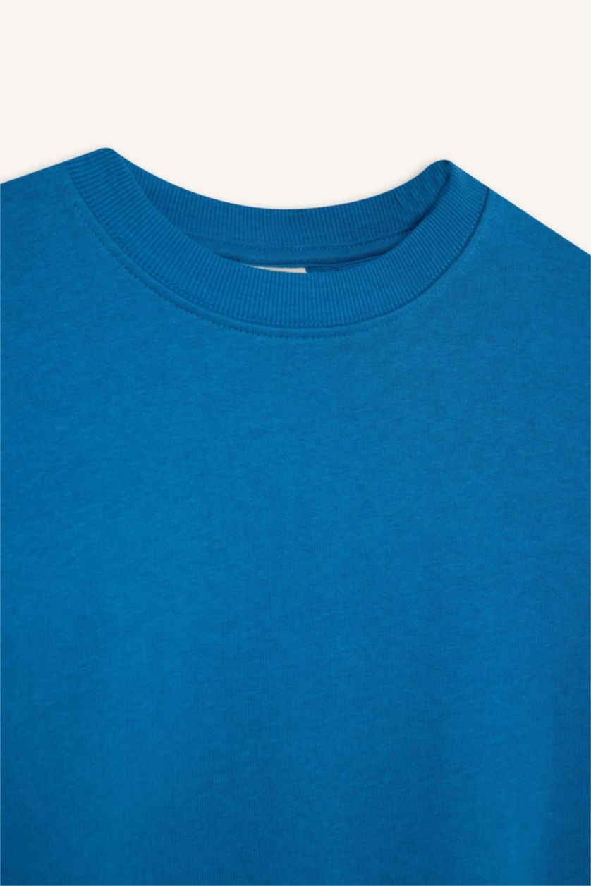 Boys & Teens Dark Blue Boy Regular Fit Crew Neck Basic Sweatshirt