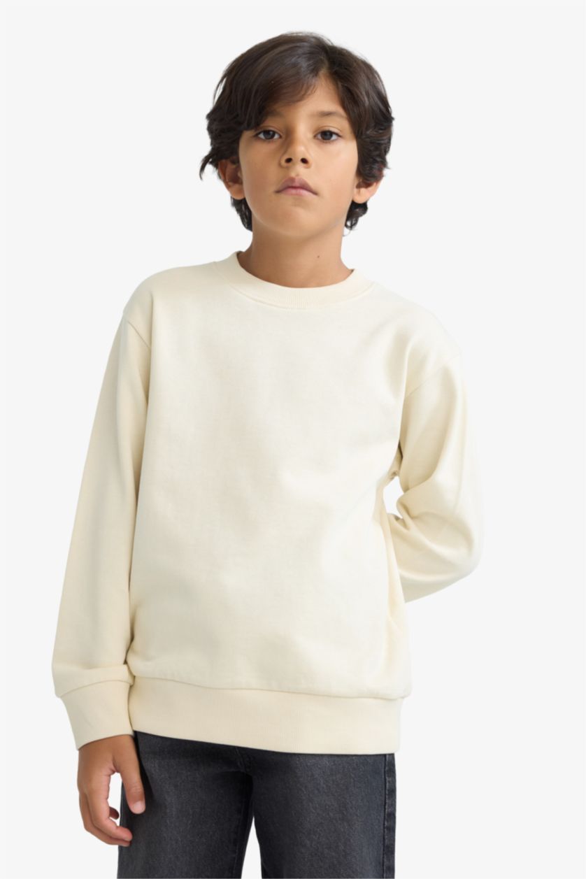 Мальчики и подростки Слоновая кость Толстовка для мальчика прямого кроя с круглым вырезом, однотонная