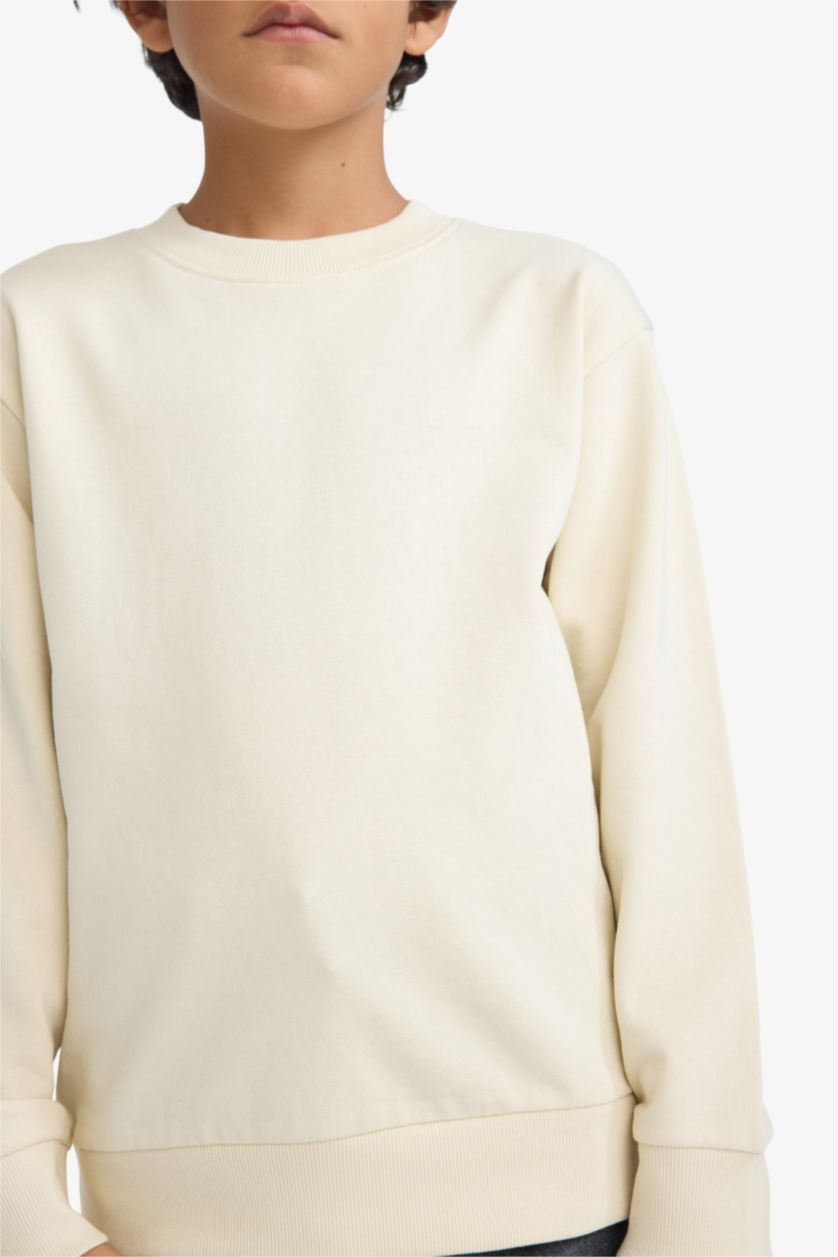 Мальчики и подростки Слоновая кость Толстовка для мальчика прямого кроя с круглым вырезом, однотонная