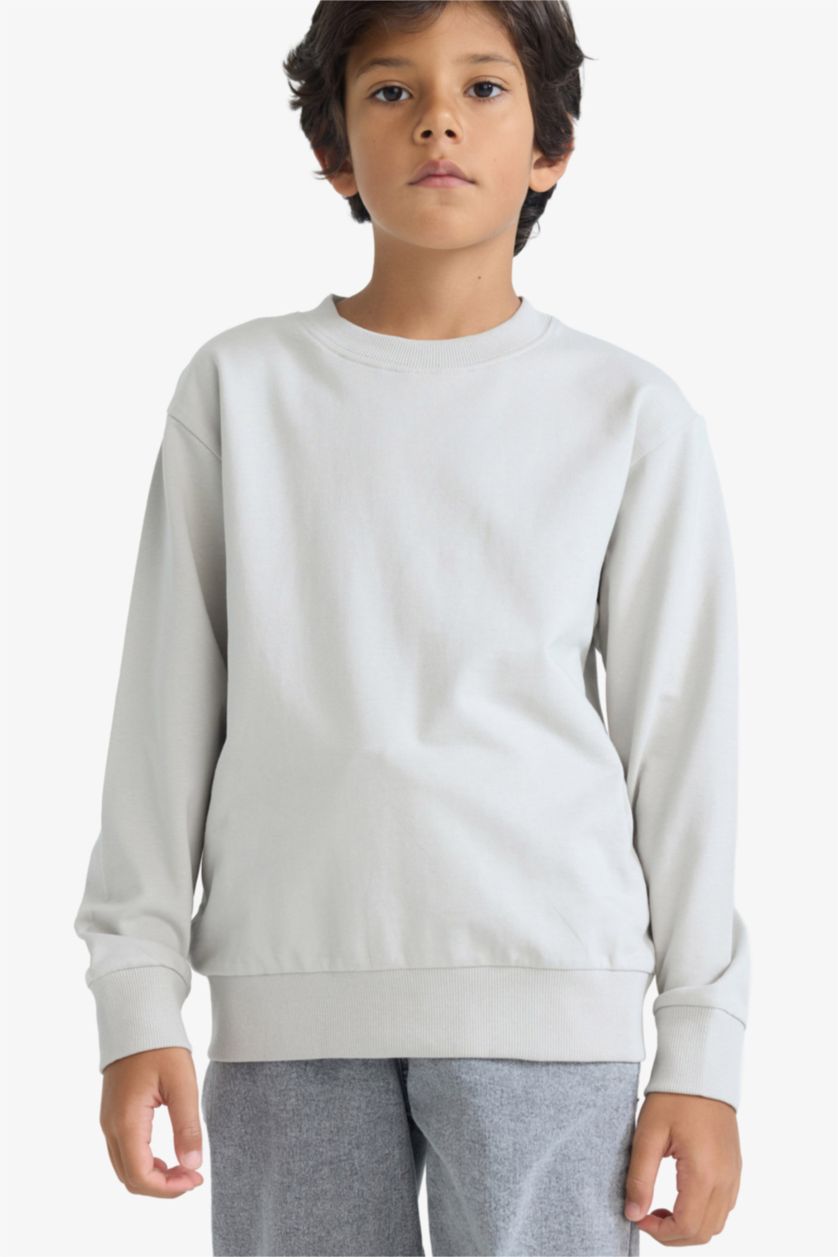 أولاد رمادي فاتح سويت شيرت ولادي بيزك سادة قصة عادية بياخة مستديرة