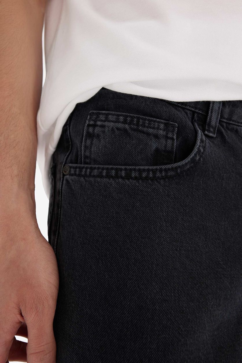 Erkek Antrasit %100 Pamuk Baggy Fit Geniş Kalıp Düz Paça Jean Yıkamalı Pantolon