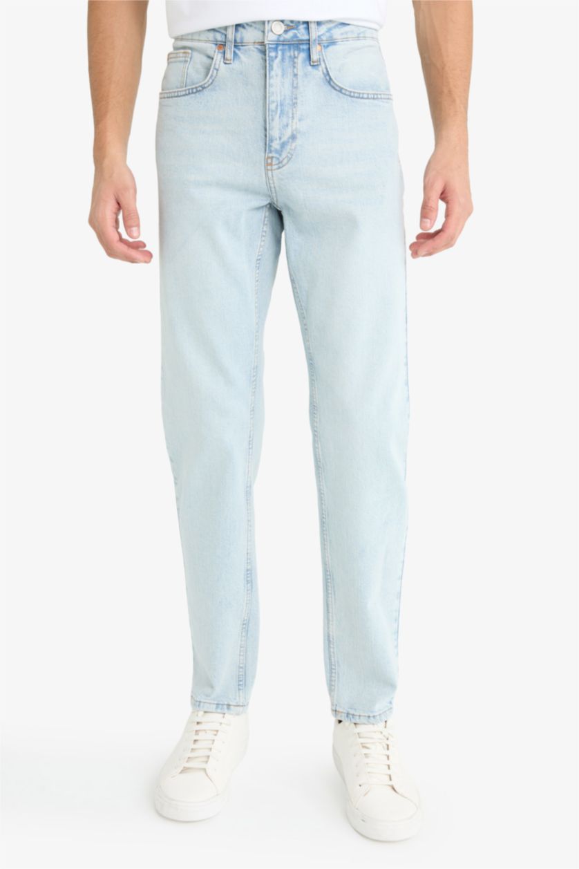 رجال أزرق فاتح بنطرون جينز سليم فيت وخصر عادي