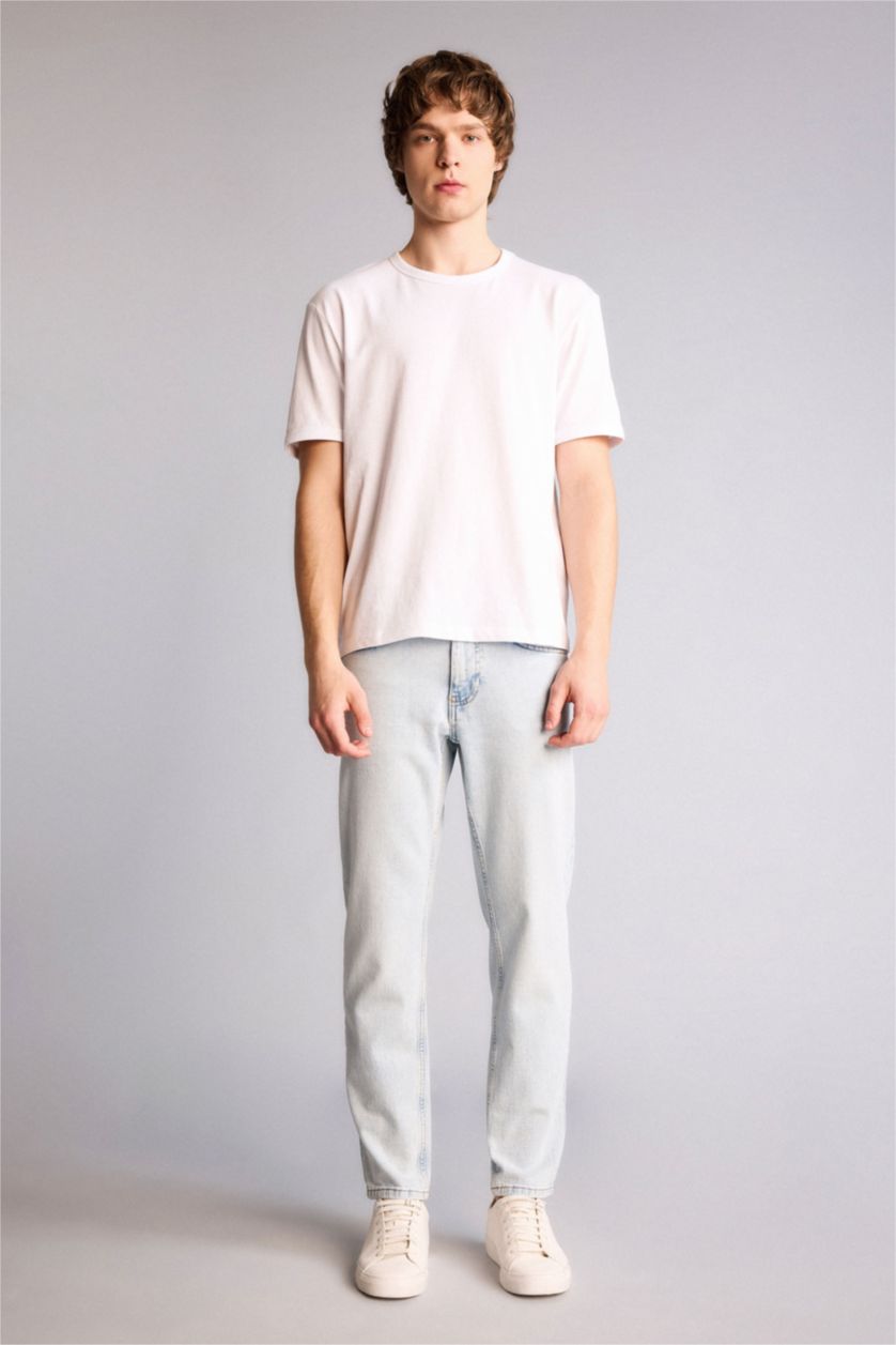 Erkek Açık Mavi Slım Tapered Fıt Dar Paça Jean Pantolon