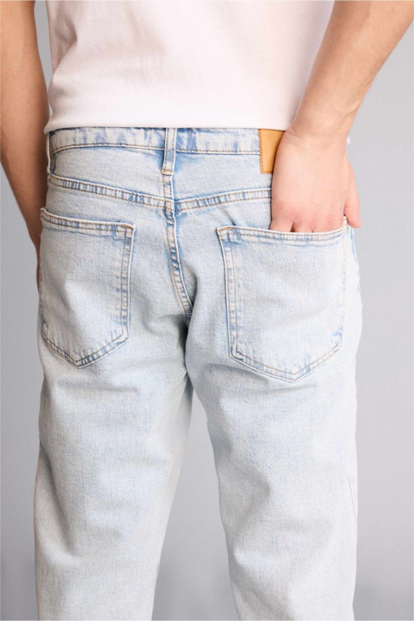 Erkek Açık Mavi Slım Tapered Fıt Dar Paça Jean Pantolon