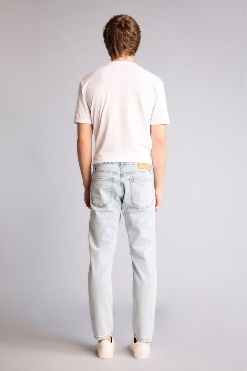 Erkek Açık Mavi Slım Tapered Fıt Dar Paça Jean Pantolon