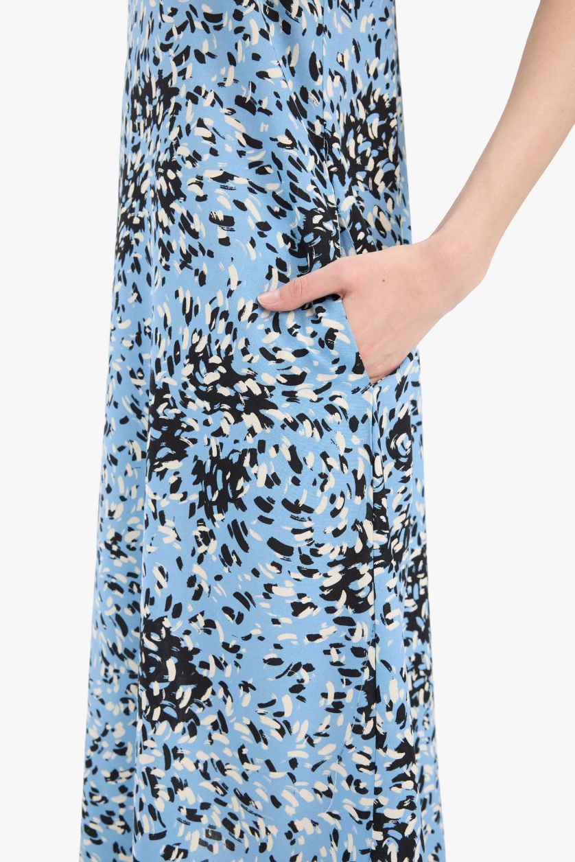 FEMME Bleu Robe mi-longue fleurie sans manches à col halter avec poches