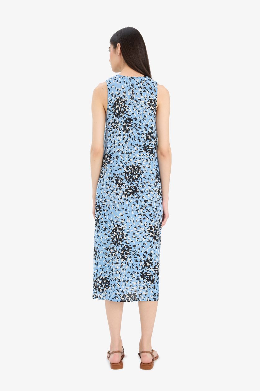 FEMME Bleu Robe mi-longue fleurie sans manches à col halter avec poches