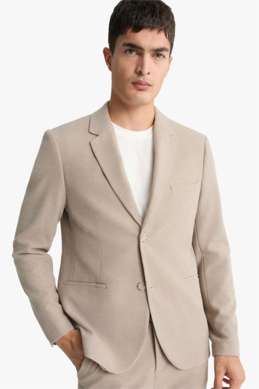 Man Beige Modern Fit Buttoned Blazer