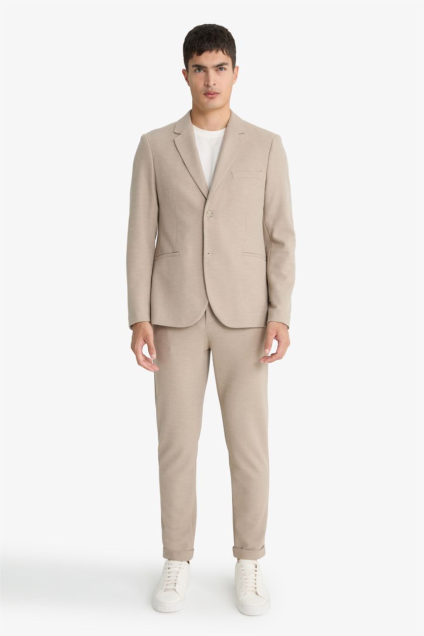 Man Beige Modern Fit Buttoned Blazer