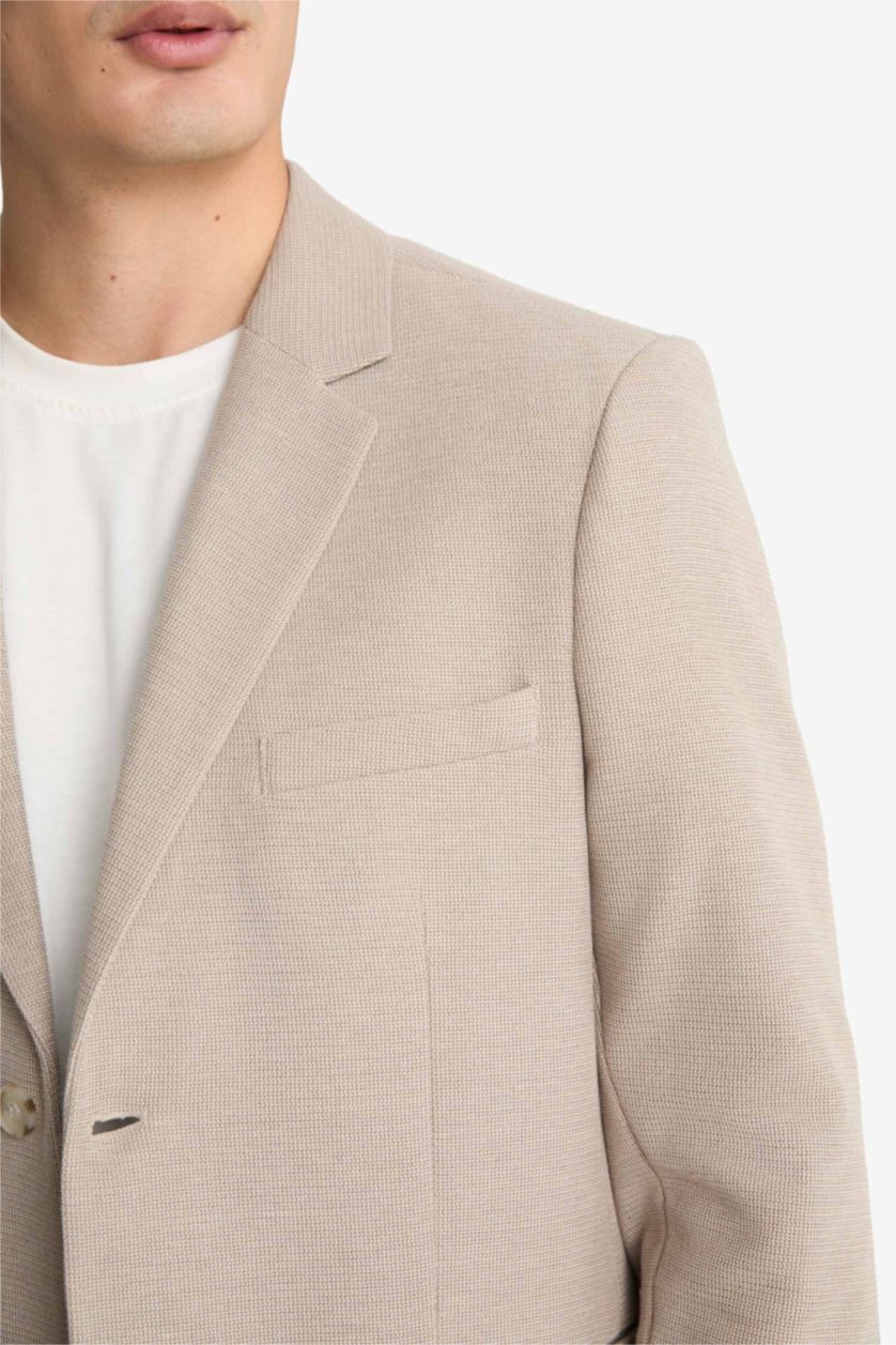 Man Beige Modern Fit Buttoned Blazer