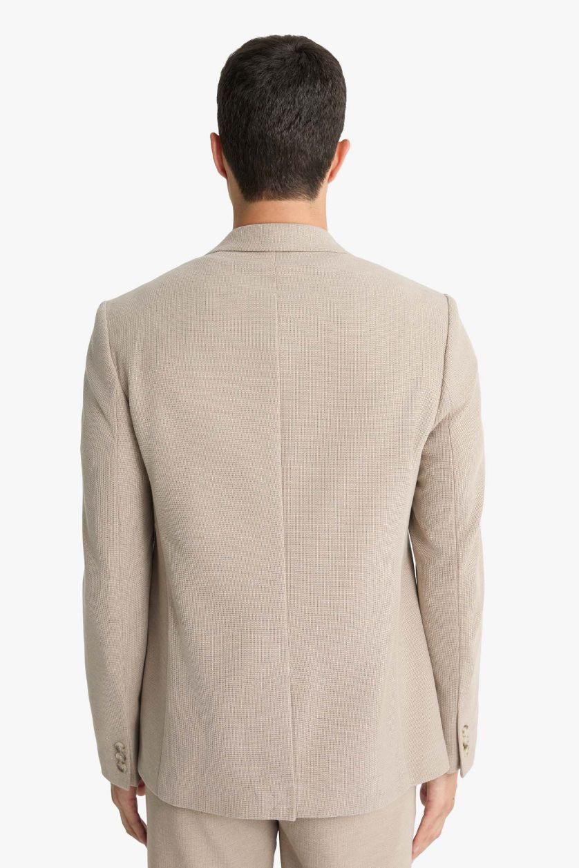 Man Beige Modern Fit Buttoned Blazer
