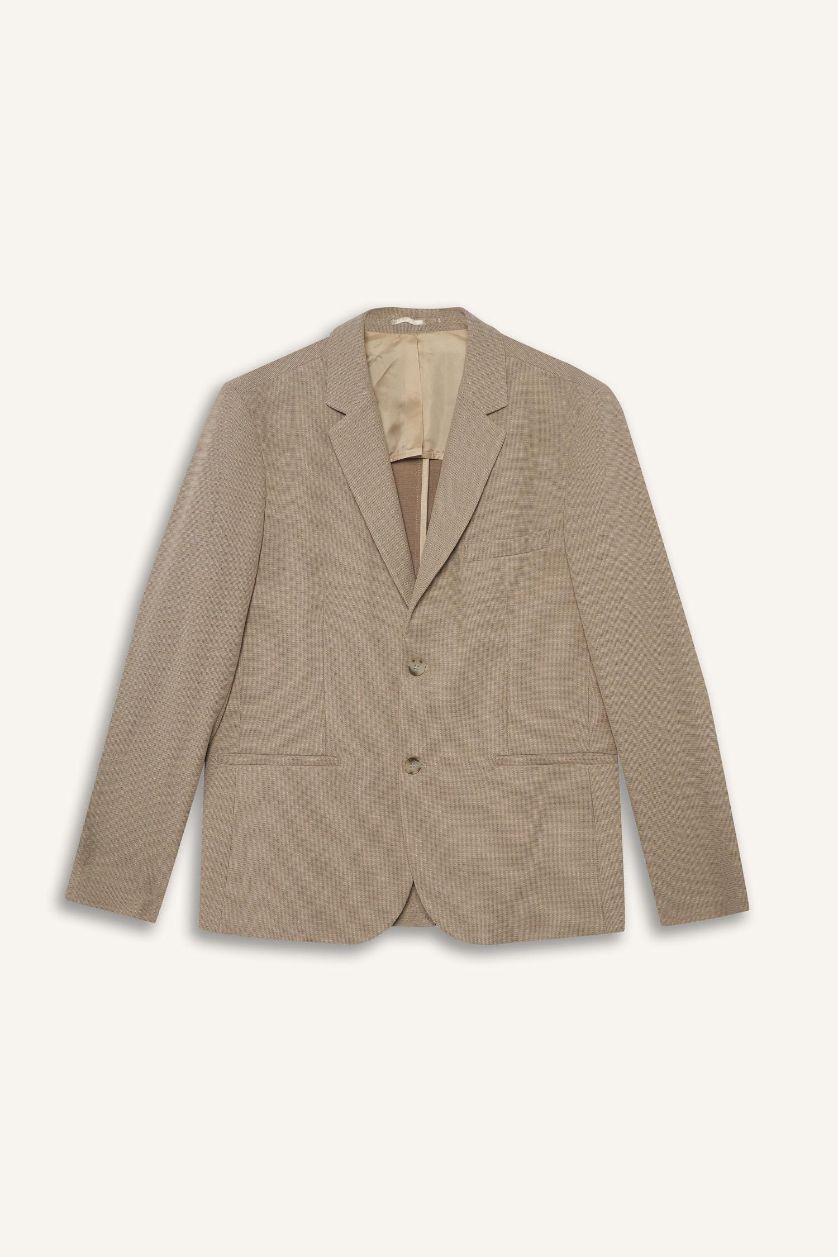 Man Beige Modern Fit Buttoned Blazer