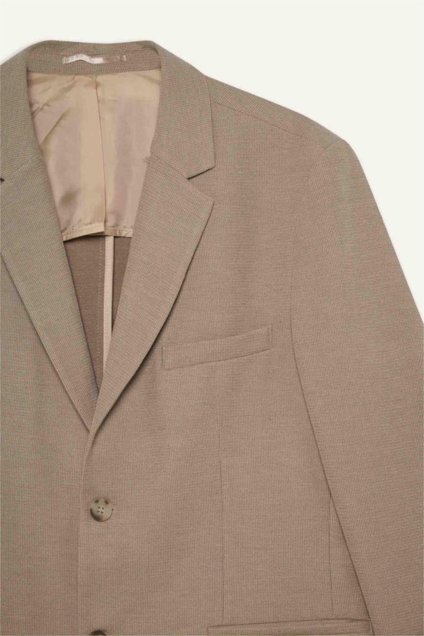 Man Beige Modern Fit Buttoned Blazer