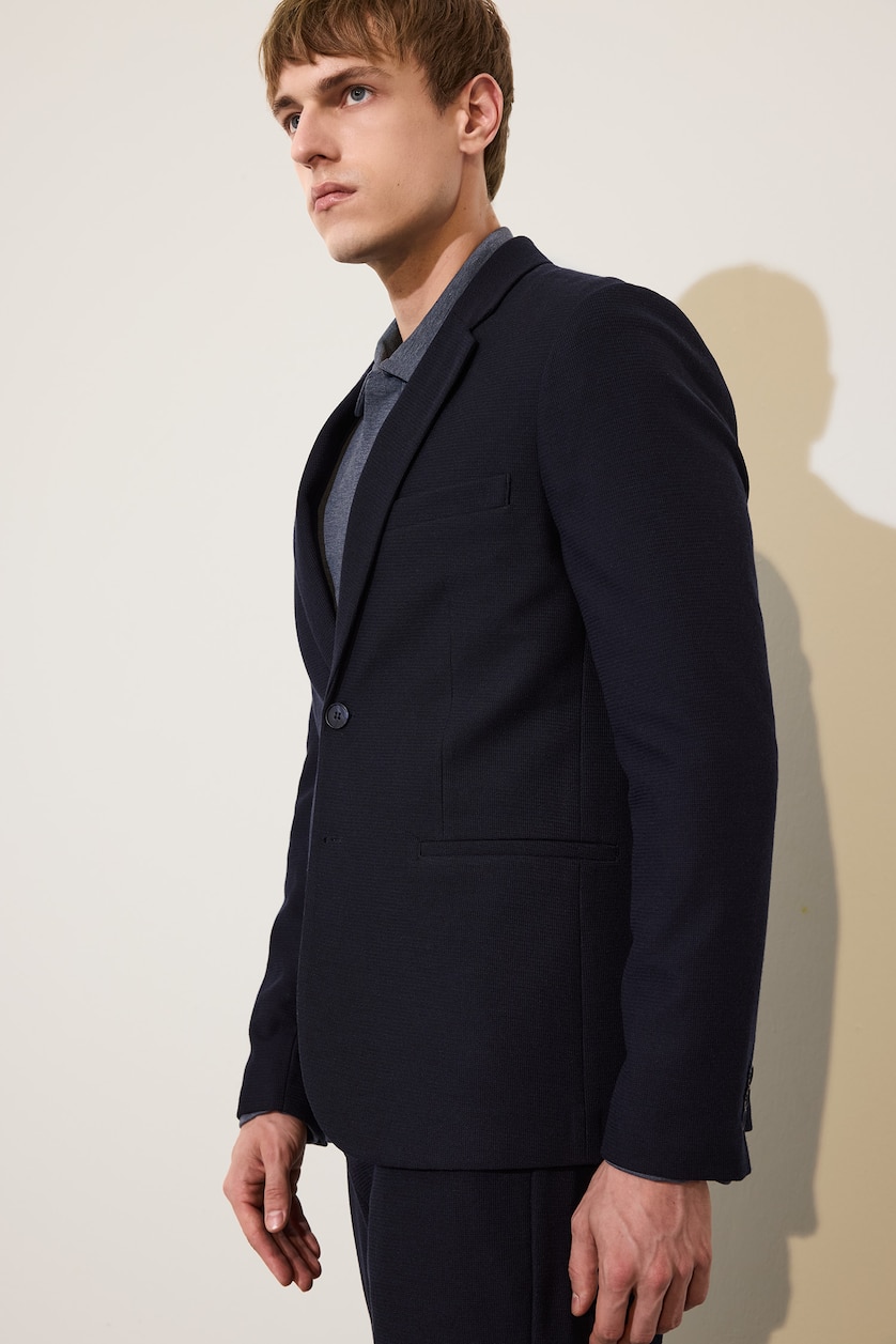 Erkek Lacivert Modern Fit Penye Blazer Ceket