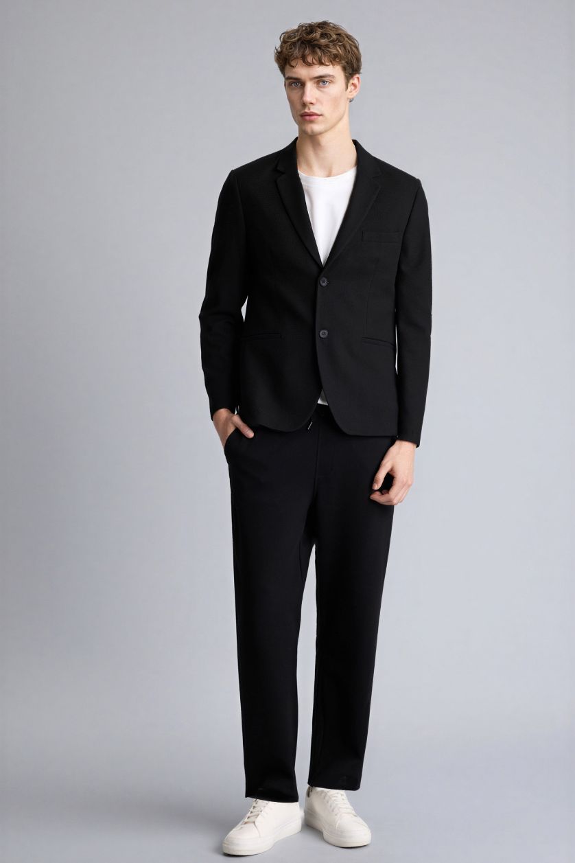 Erkek Siyah Modern Fıt Penye Blazer Ceket