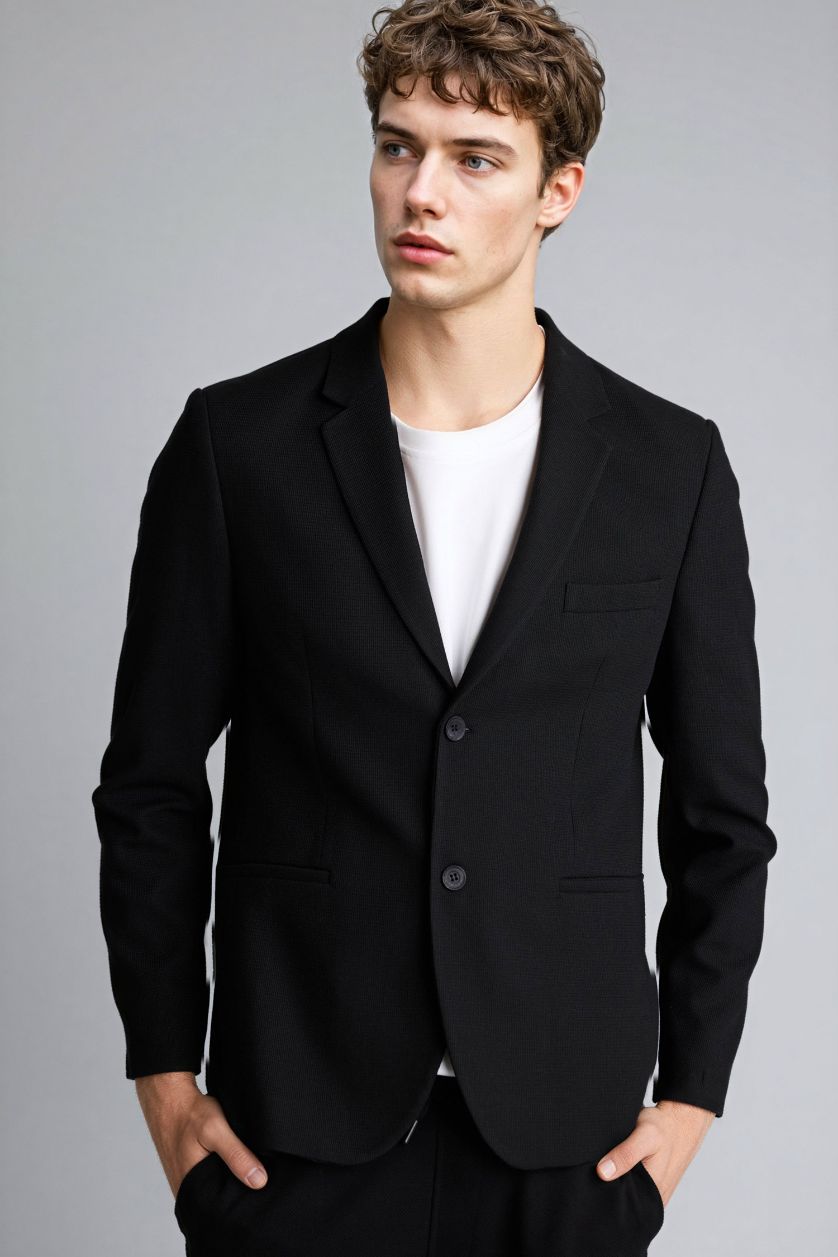 Erkek Siyah Modern Fıt Penye Blazer Ceket