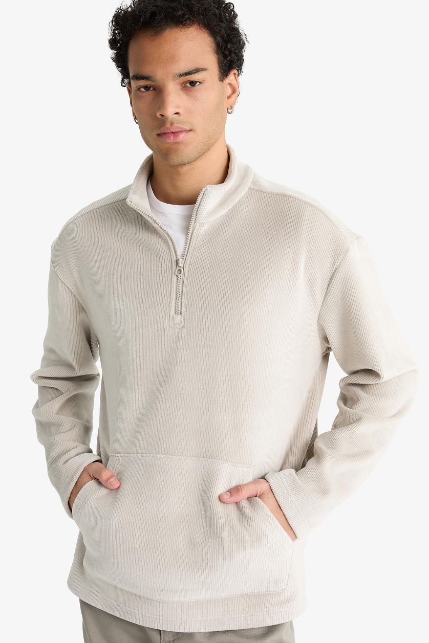 Erkek Taş Yumuşak Tuşe Kadife Sweatshirt