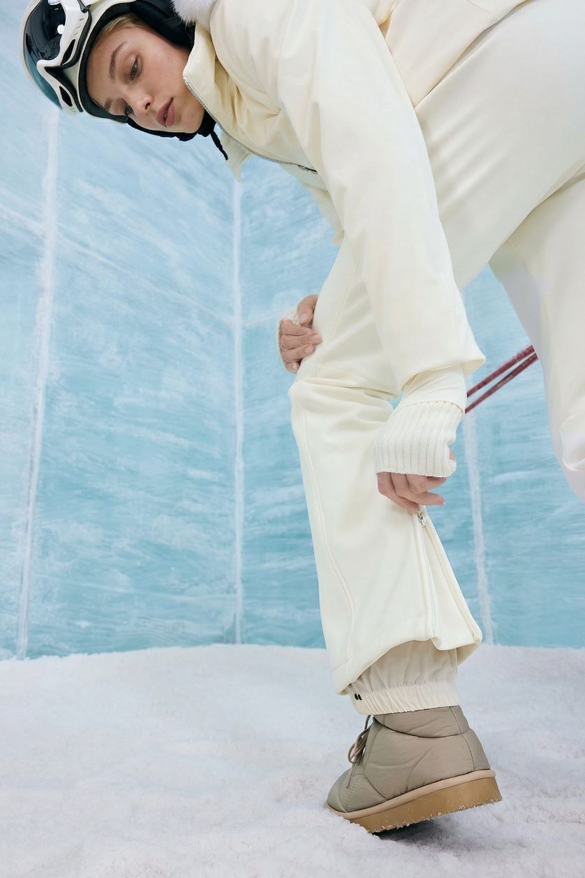 FEMME Blanc Pantalon de ski softshell à poches Coupe évasée