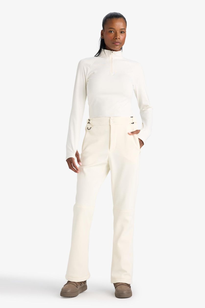 FEMME Blanc Pantalon de ski softshell à poches Coupe évasée