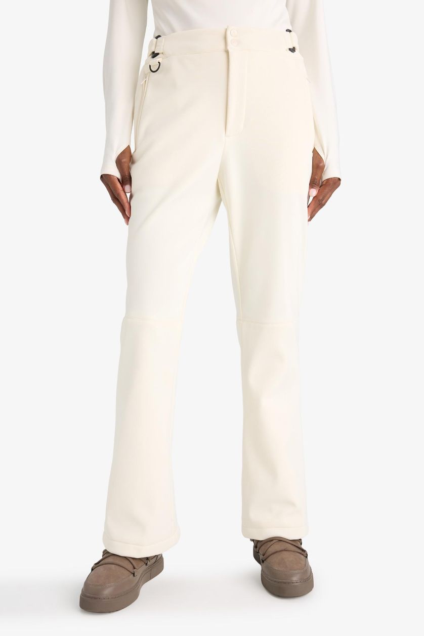 FEMME Blanc Pantalon de ski softshell à poches Coupe évasée