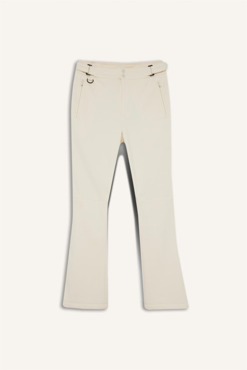 FEMME Blanc Pantalon de ski softshell à poches Coupe évasée