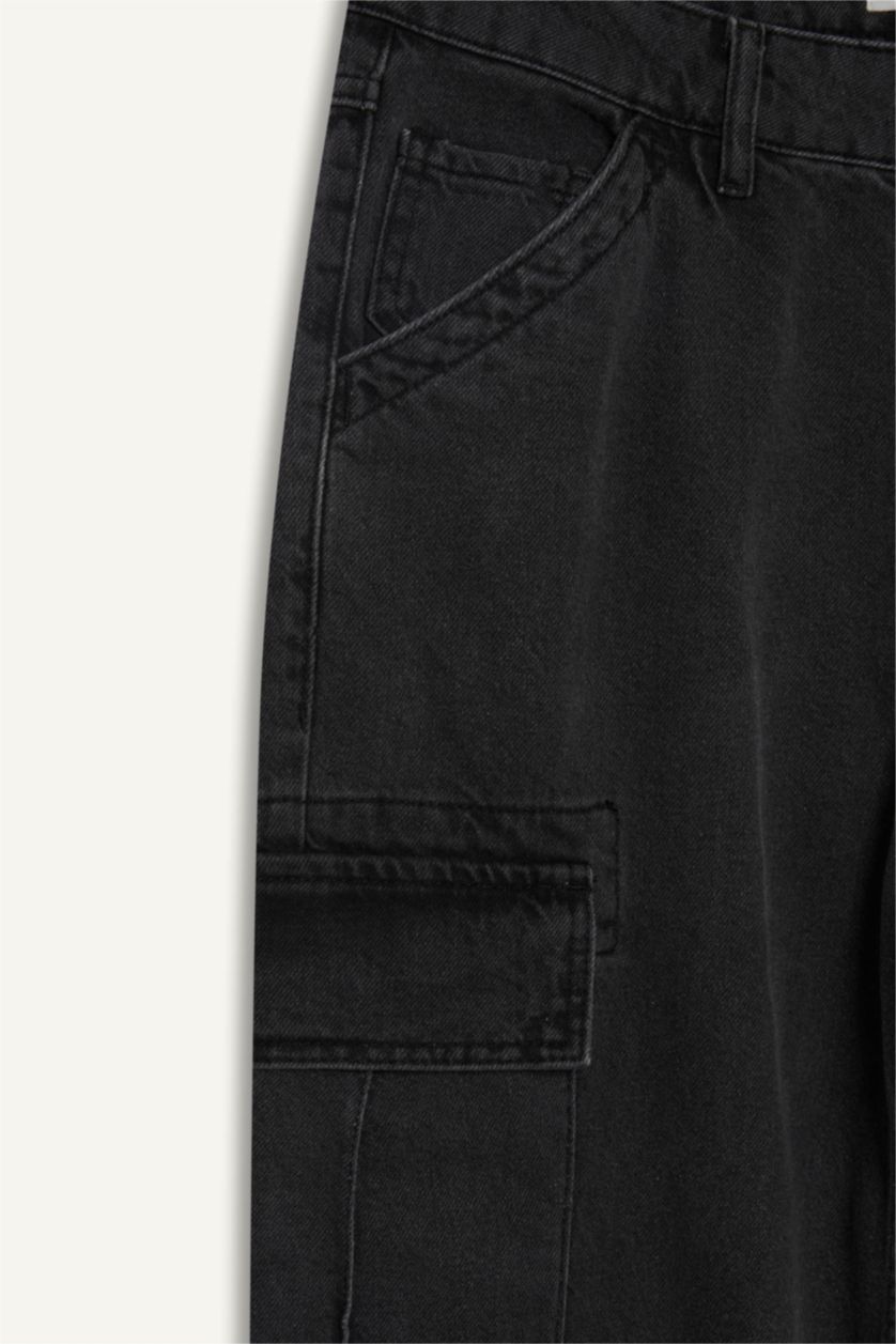 Erkek Antrasit %100 Pamuk Relax Fit Rahat Kesim Düz Paça Kargo Cepli Jean Pantolon