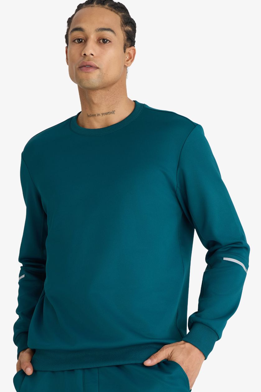 Erkek Koyu Yeşil Standart Fit Bisiklet Yaka Sporcu Sweatshirt