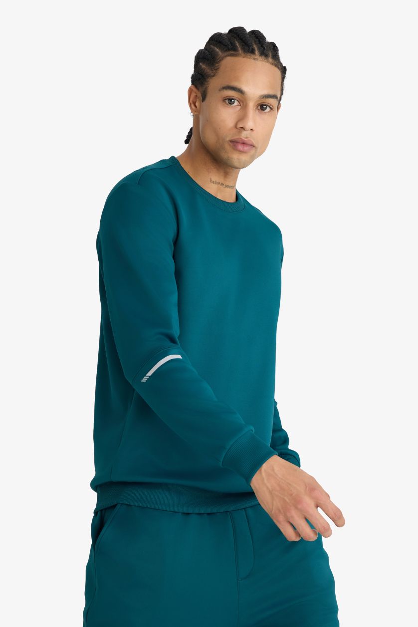 Erkek Koyu Yeşil Standart Fit Bisiklet Yaka Sporcu Sweatshirt
