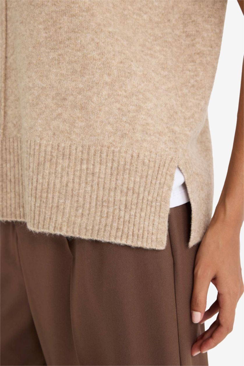 Әйелдерге Қоңыр қалыпты пішім v жаға трикотаж Жилет