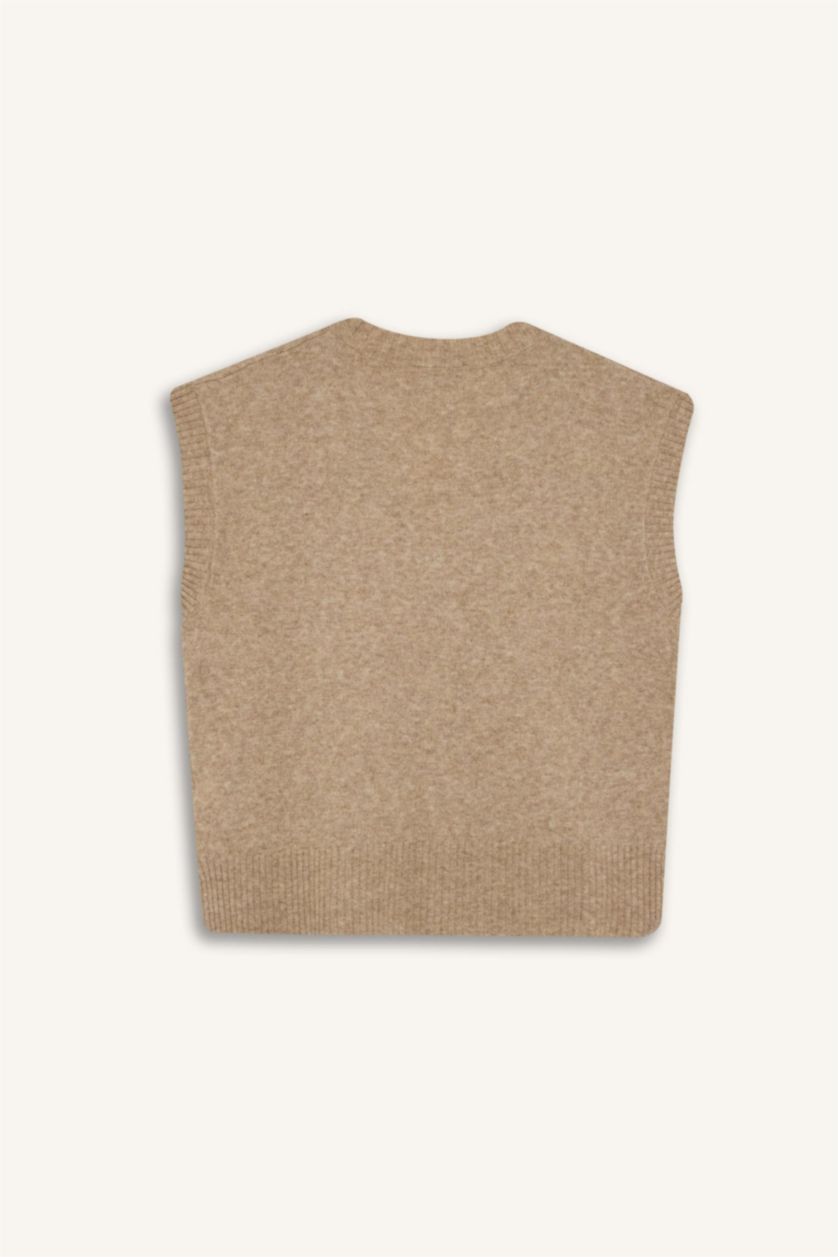 Әйелдерге Қоңыр қалыпты пішім v жаға трикотаж Жилет