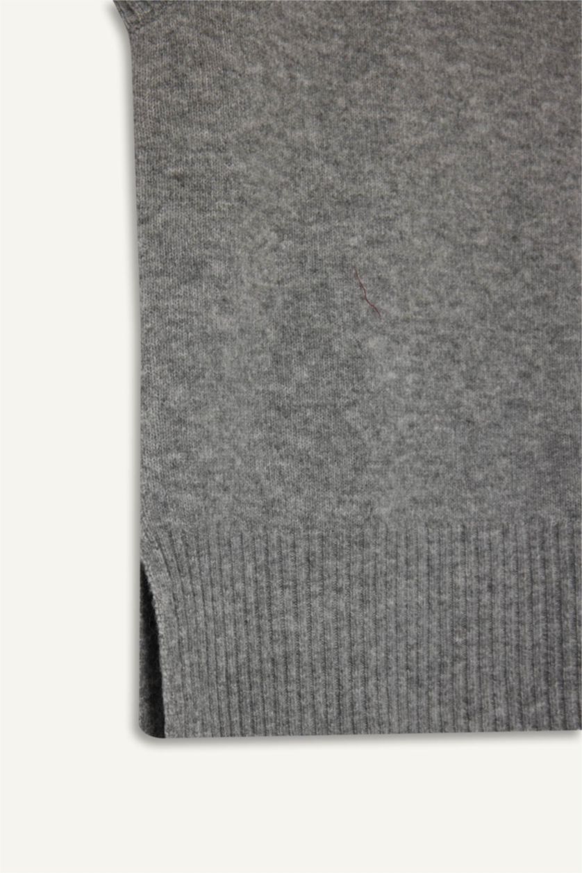 Әйелдерге Сұр қалыпты пішім v жаға трикотаж Жилет