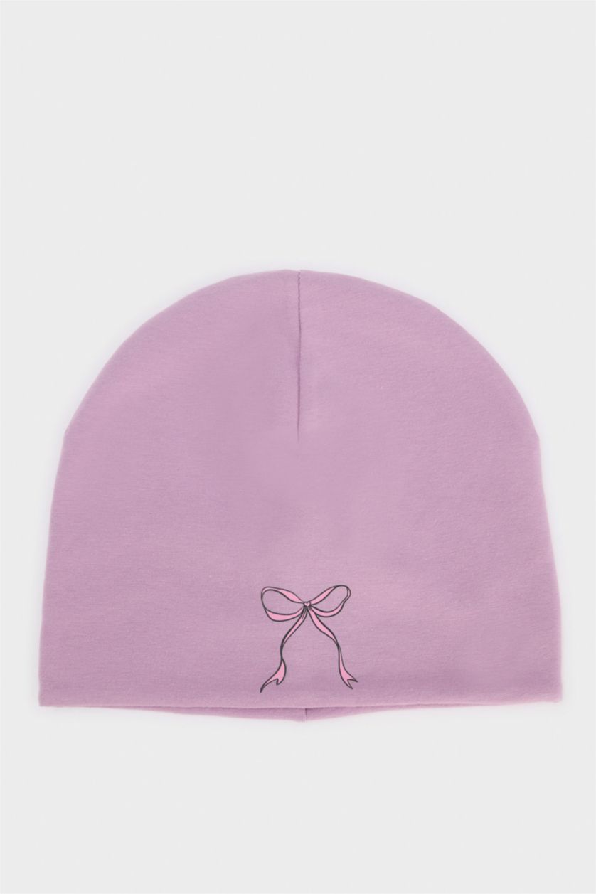 Kız Çocuk - Genç Kız Menekşe Baskılı Pamuklu Bere Kız Çocuk