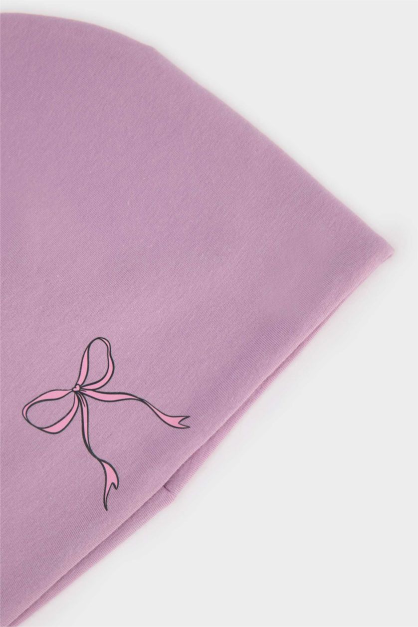 Kız Çocuk - Genç Kız Menekşe Baskılı Pamuklu Bere Kız Çocuk