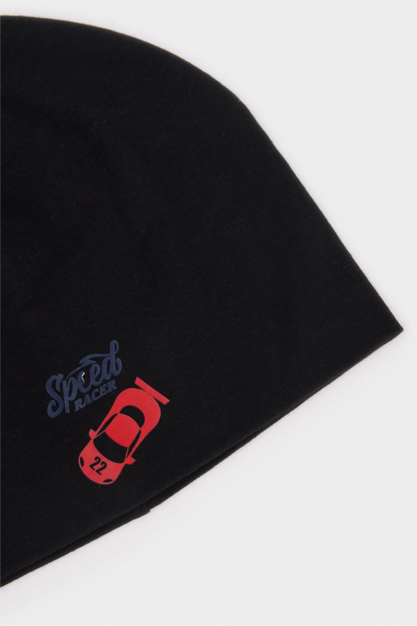 Erkek Çocuk - Genç Erkek Siyah Erkek Çocuk Baskılı Pamuklu Bere