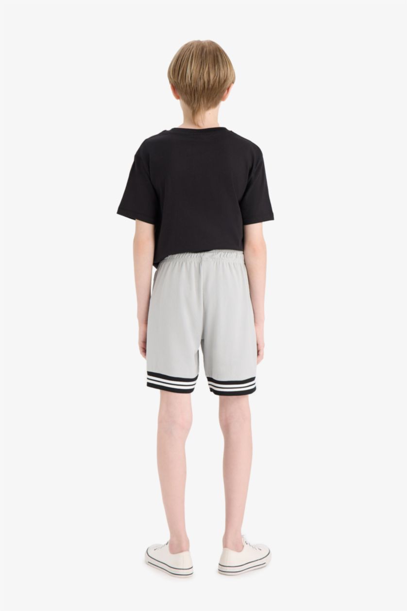 Erkek Çocuk - Genç Erkek Açık Gri Beli Lastikli Baskılı Şort Erkek Çocuk