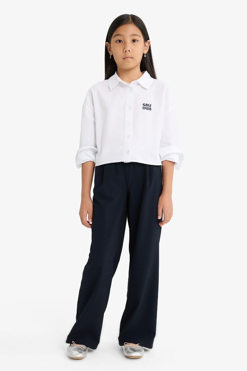 Kız Çocuk - Genç Kız Lacivert Straight Wide Geniş Bol Paça Pantolon Kız Çocuk