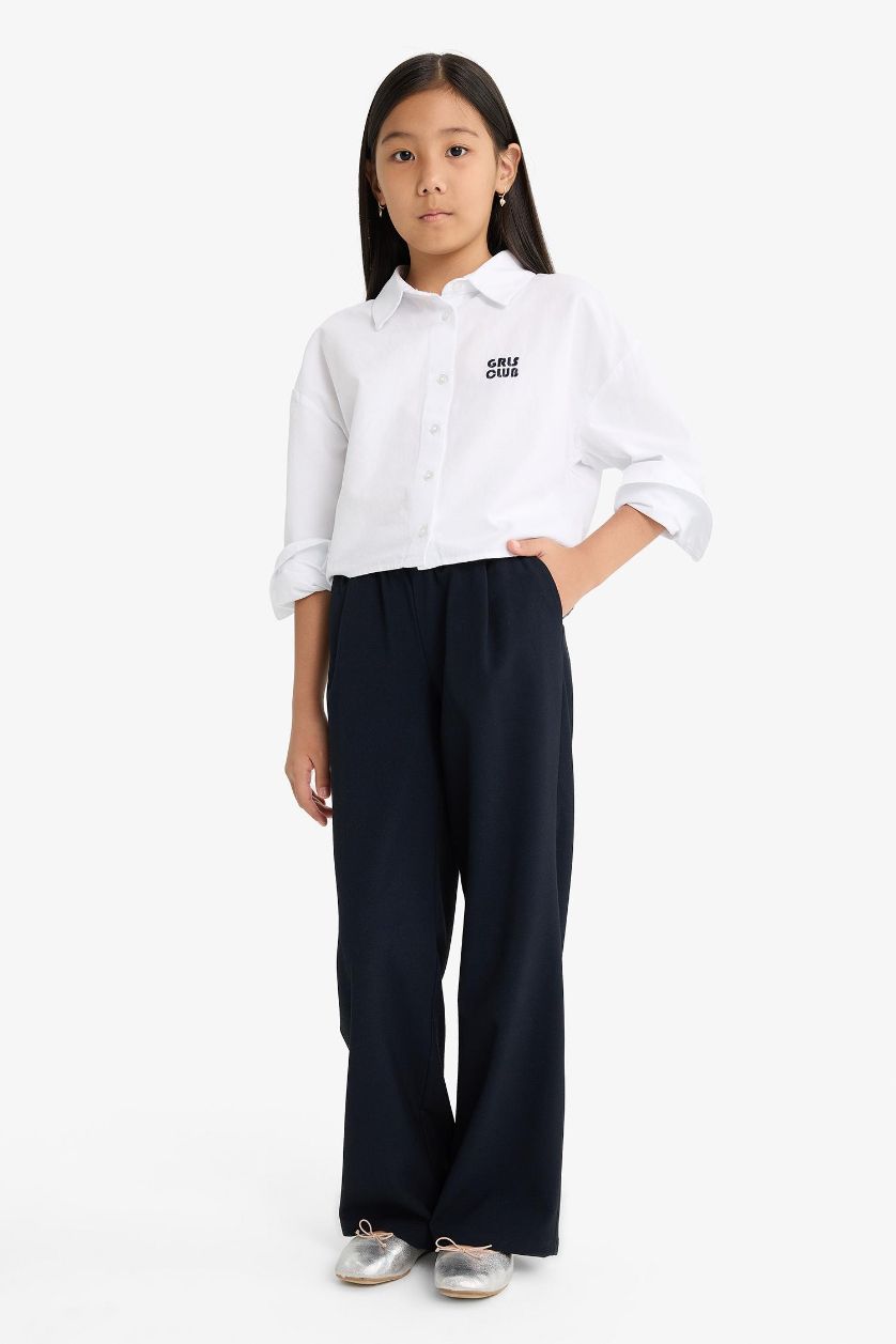 Kız Çocuk - Genç Kız Lacivert Straight Wide Geniş Bol Paça Pantolon Kız Çocuk