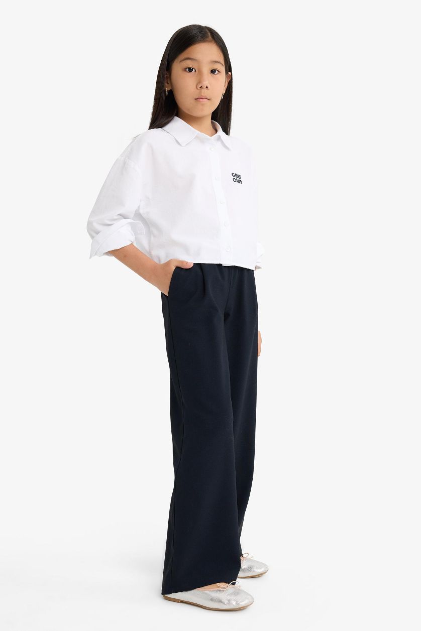 Kız Çocuk - Genç Kız Lacivert Straight Wide Geniş Bol Paça Pantolon Kız Çocuk