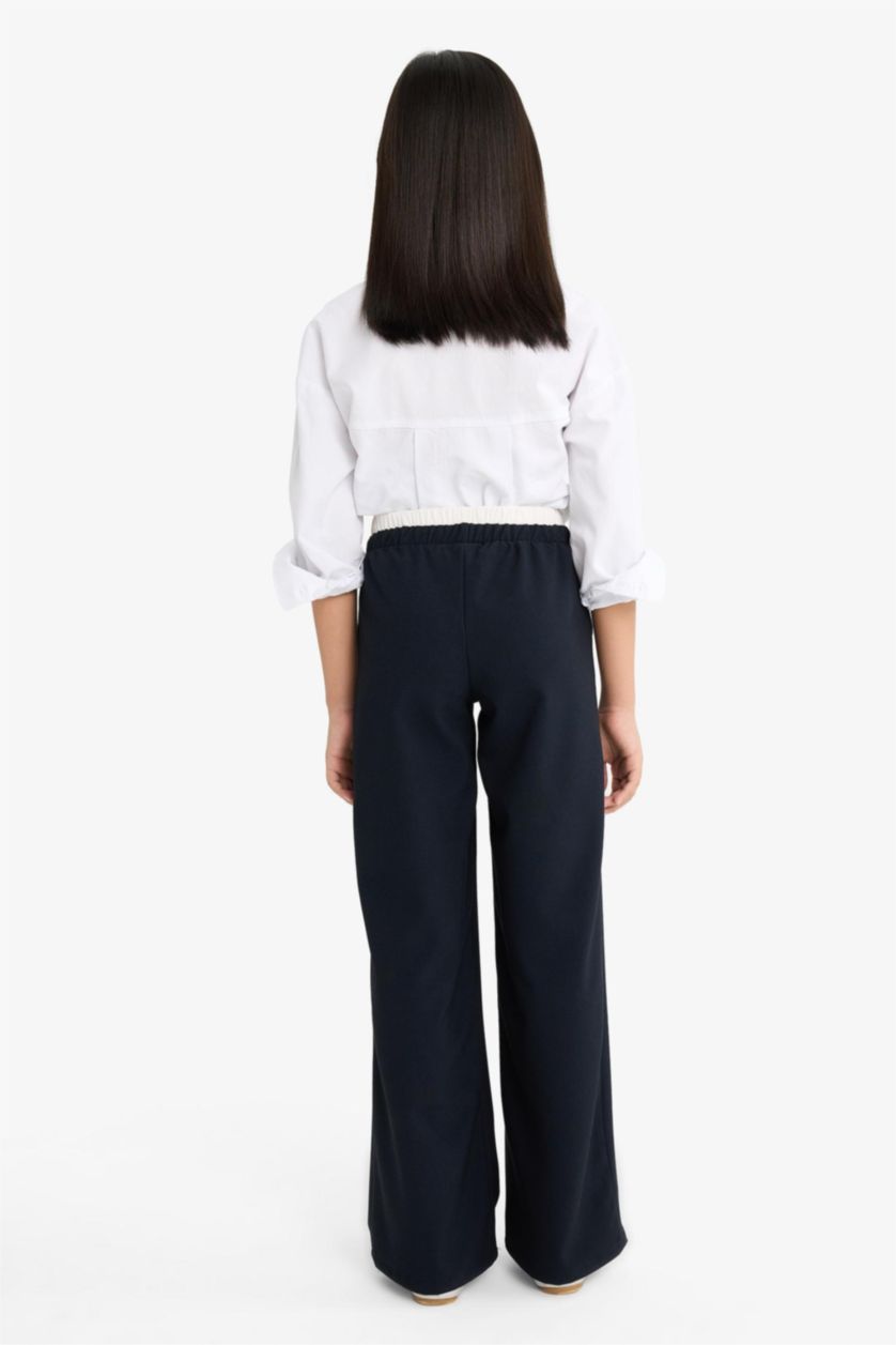 Kız Çocuk - Genç Kız Lacivert Straight Wide Geniş Bol Paça Pantolon Kız Çocuk